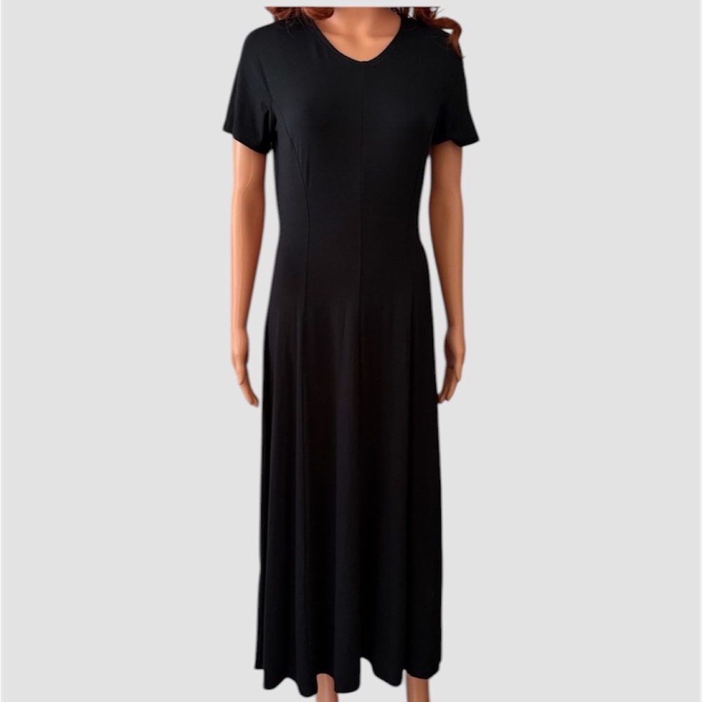 Vintage Laura Ashley Classic Black Short Sleeve Dress Fitted Whimsigoth Goth